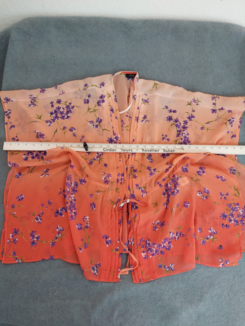 Apt. 9 Floral Ombre Sheer Kimono Wrap Coral Purple Boho Chiffon Medium - Picture 5 of 8